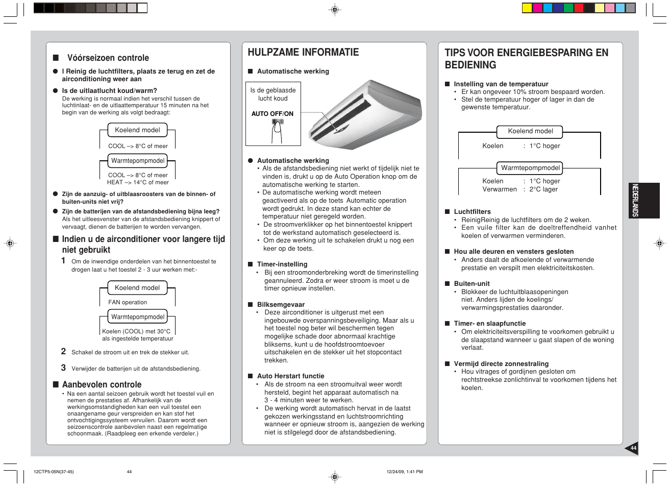 Hulpzame informatie, Tips voor energiebesparing en bediening | Panasonic SA24CTP User Manual | Page 45 / 104