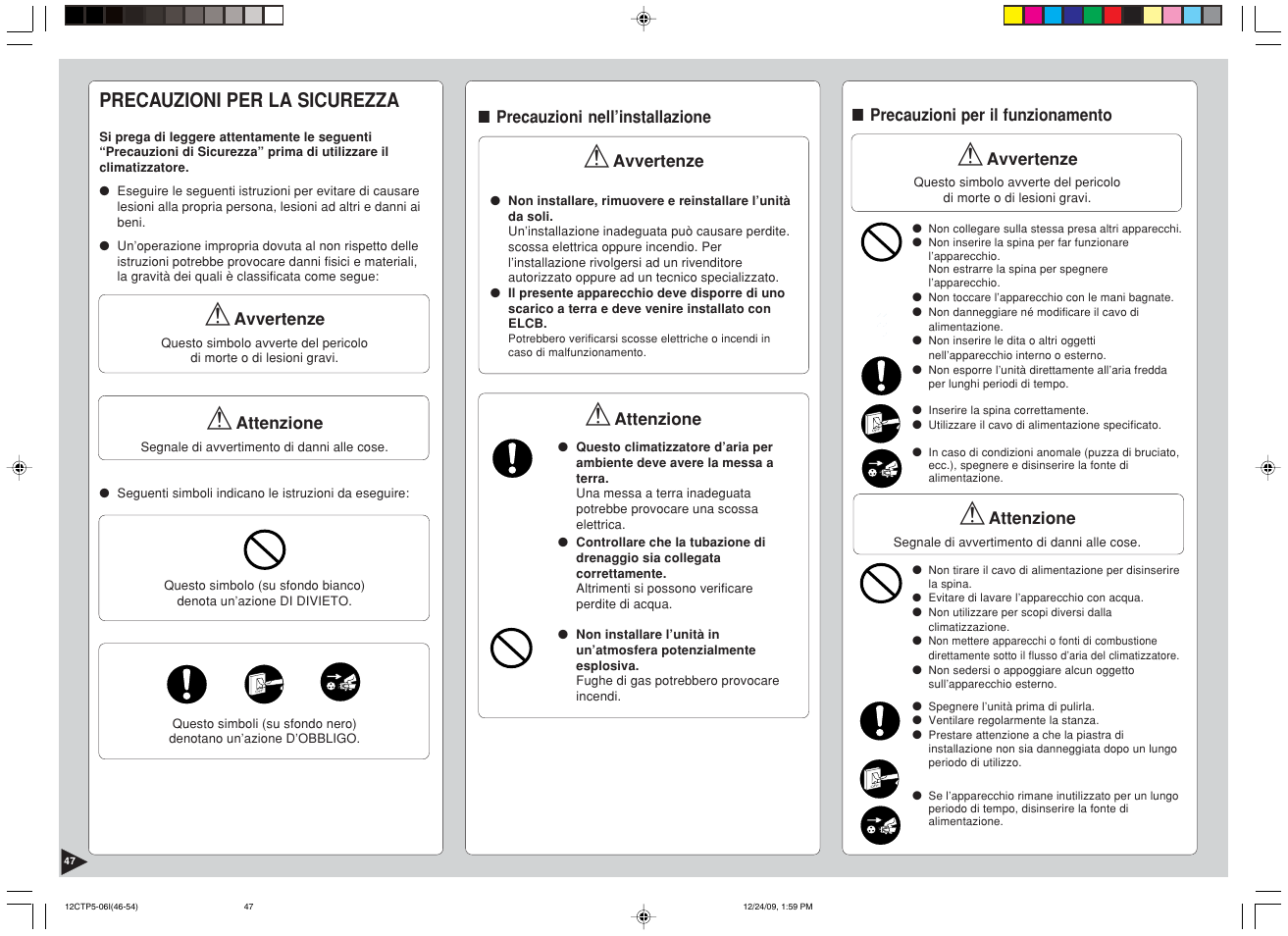 Precauzioni per la sicurezza | Panasonic SA24CTP User Manual | Page 48 / 104