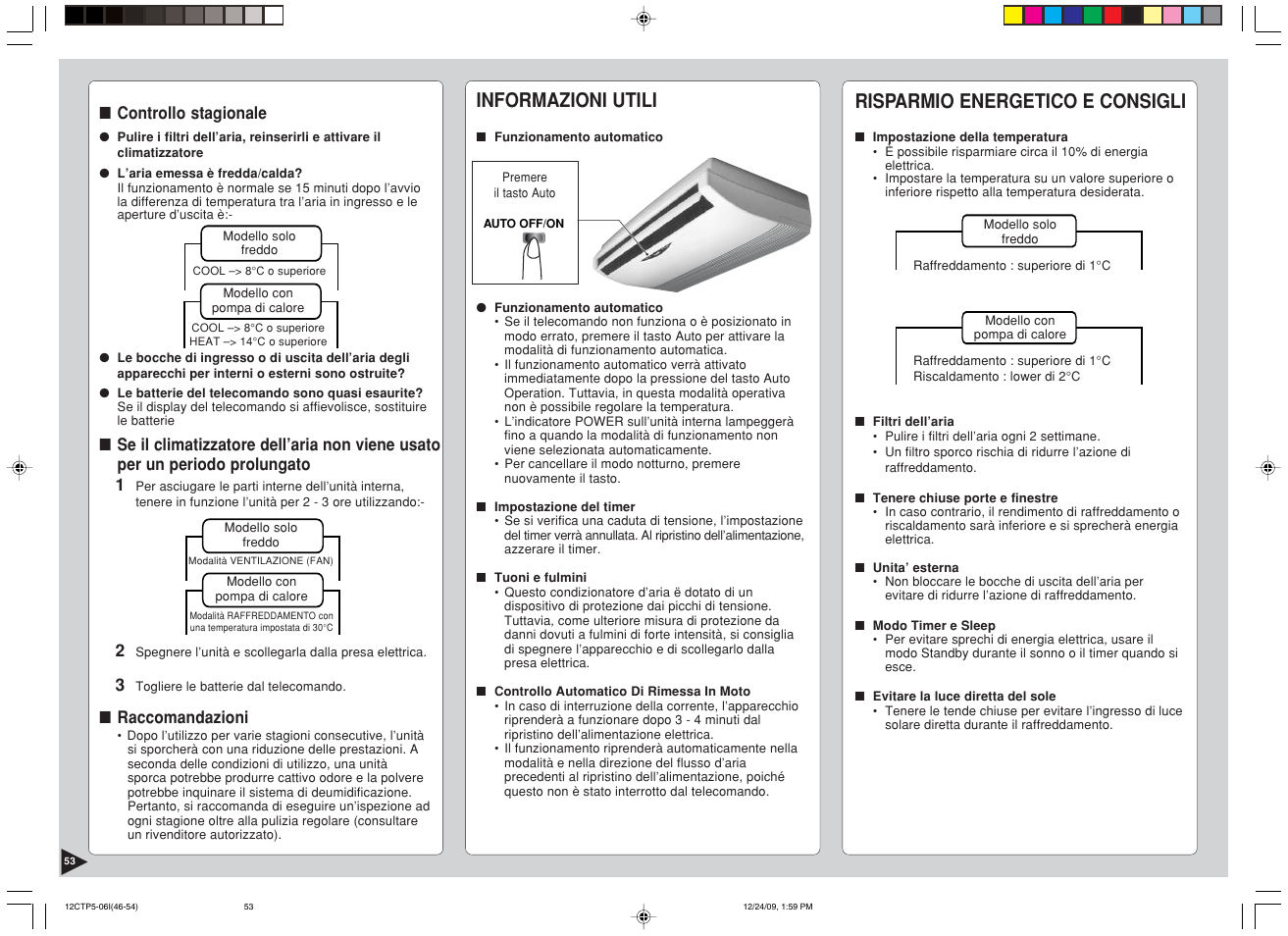 Informazioni utili, Risparmio energetico e consigli | Panasonic SA24CTP User Manual | Page 54 / 104