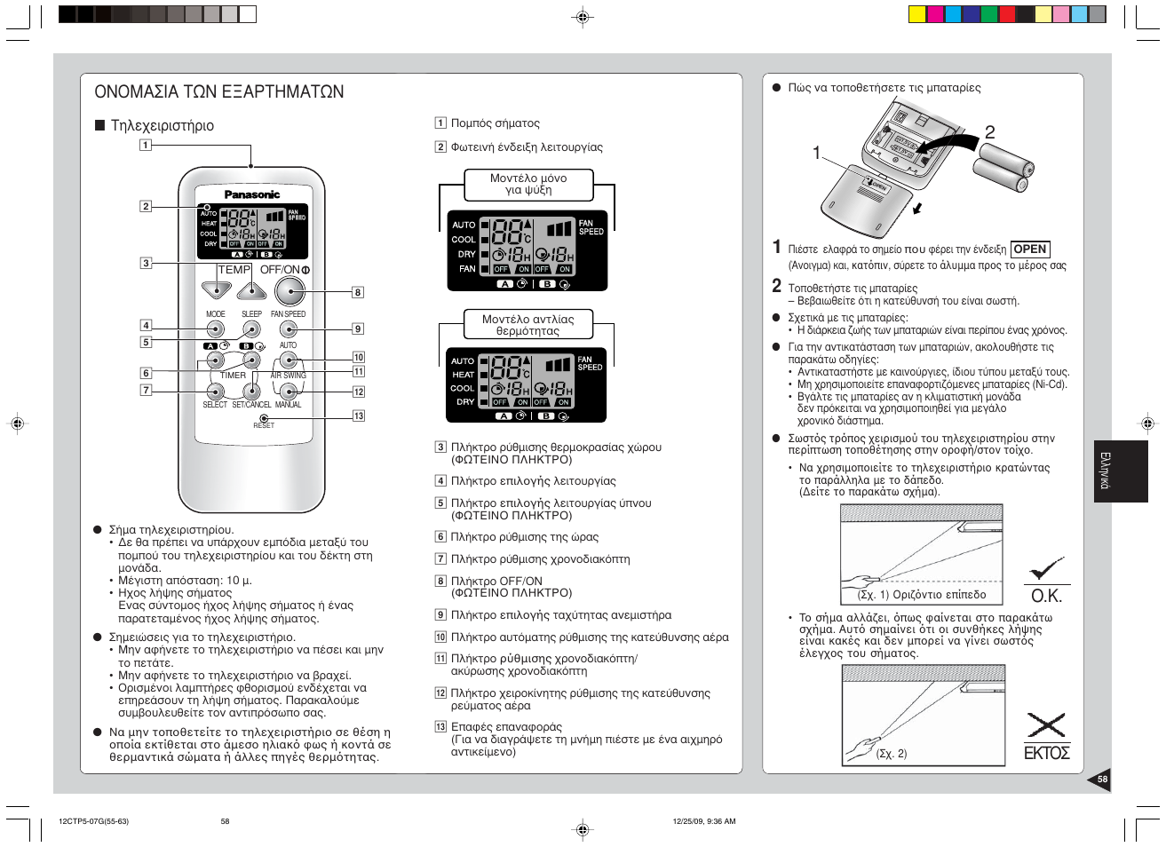 Oíoìáóéá фщн еобсфзмбфщн, O.k. εκτοσ, Фзлечейсйуфюсйп | Panasonic SA24CTP User Manual | Page 59 / 104