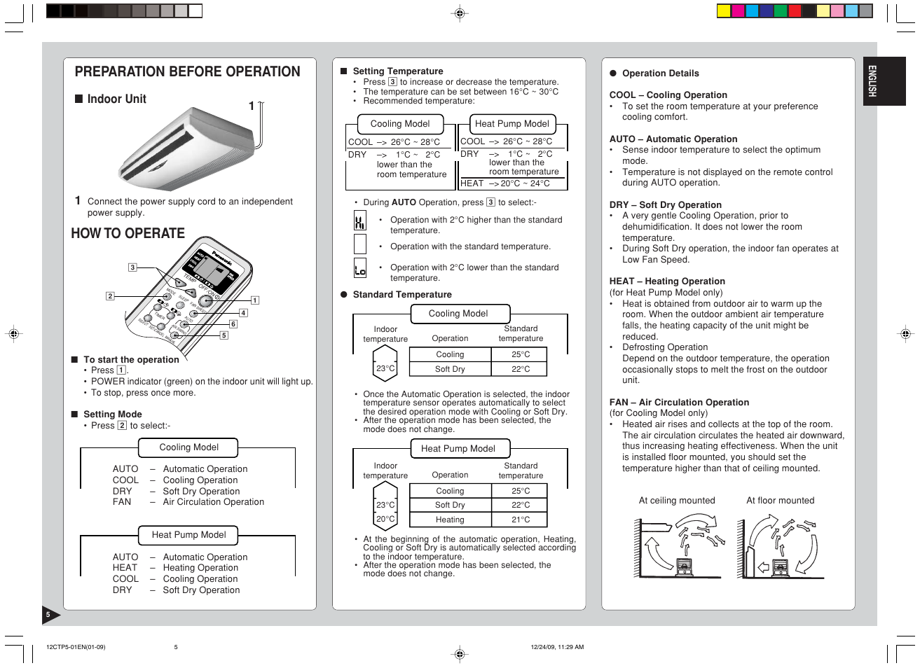 How to operate, Preparation before operation, Indoor unit 1 | Panasonic SA24CTP User Manual | Page 6 / 104