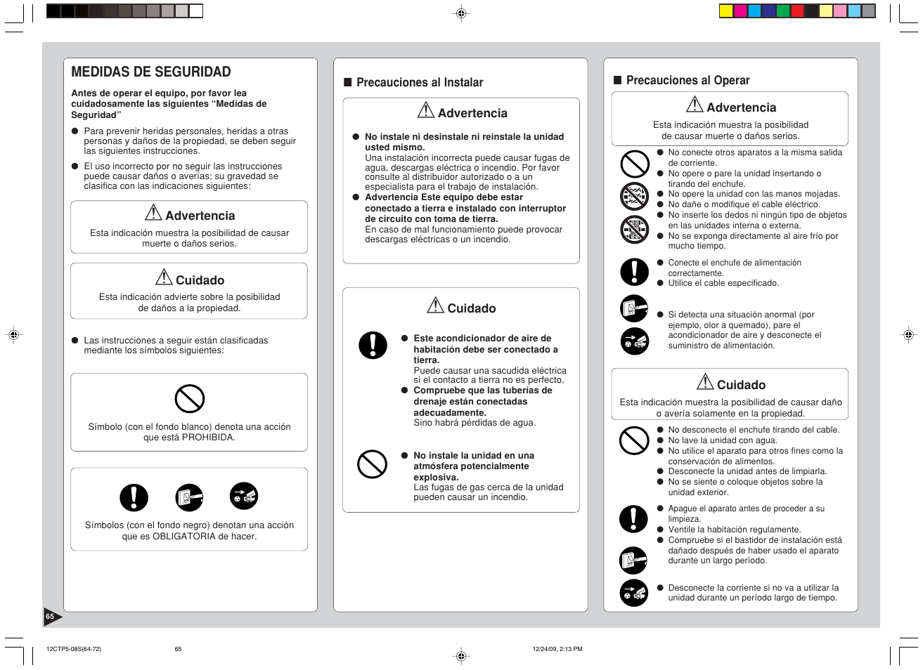 Medidas de seguridad | Panasonic SA24CTP User Manual | Page 66 / 104