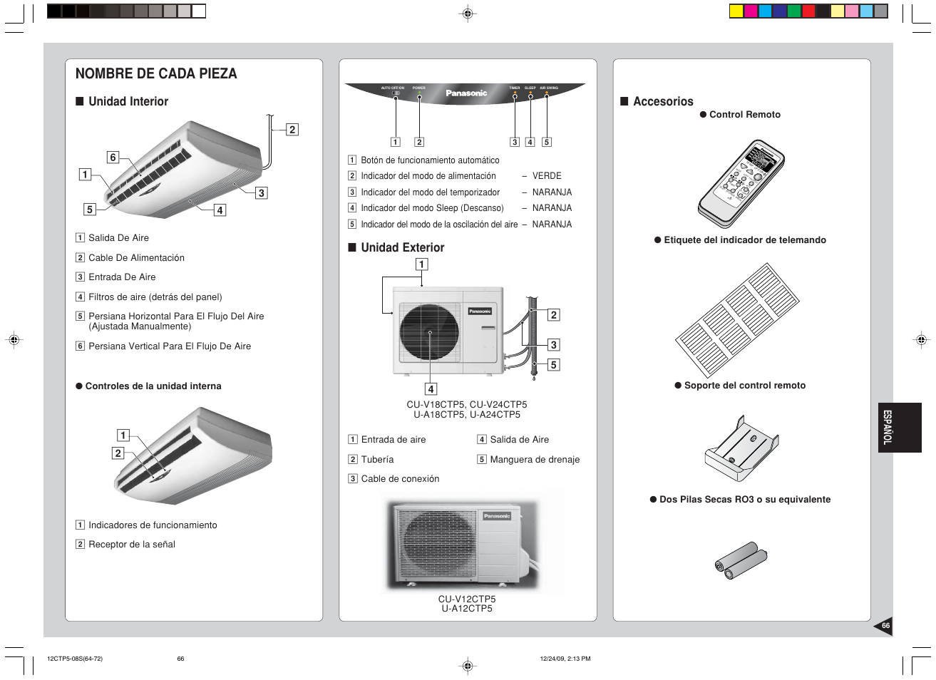 Nombre de cada pieza, Res et | Panasonic SA24CTP User Manual | Page 67 / 104