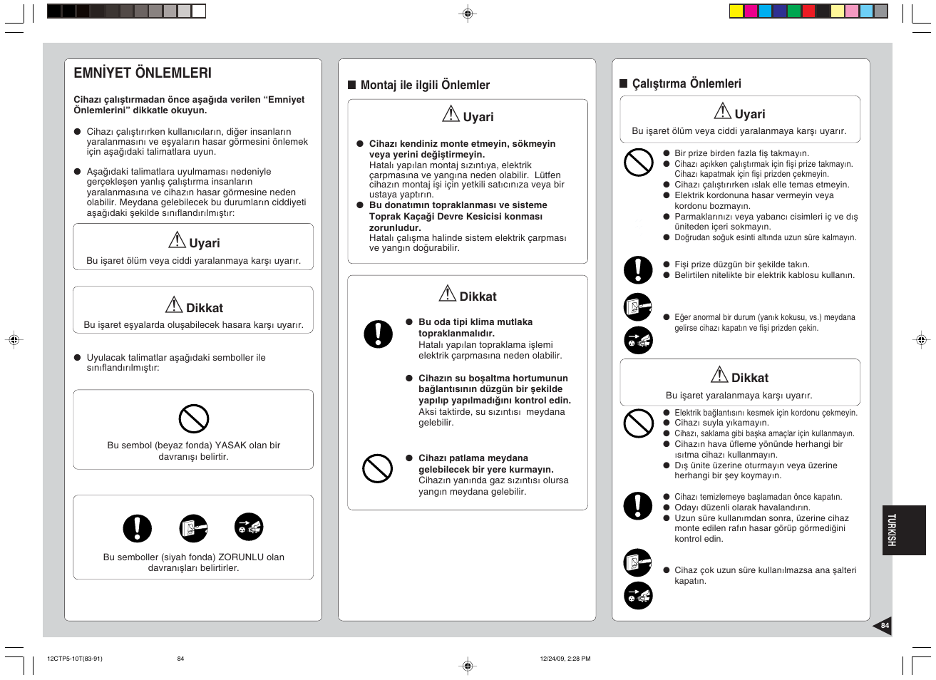 Emniyet önlemleri | Panasonic SA24CTP User Manual | Page 85 / 104
