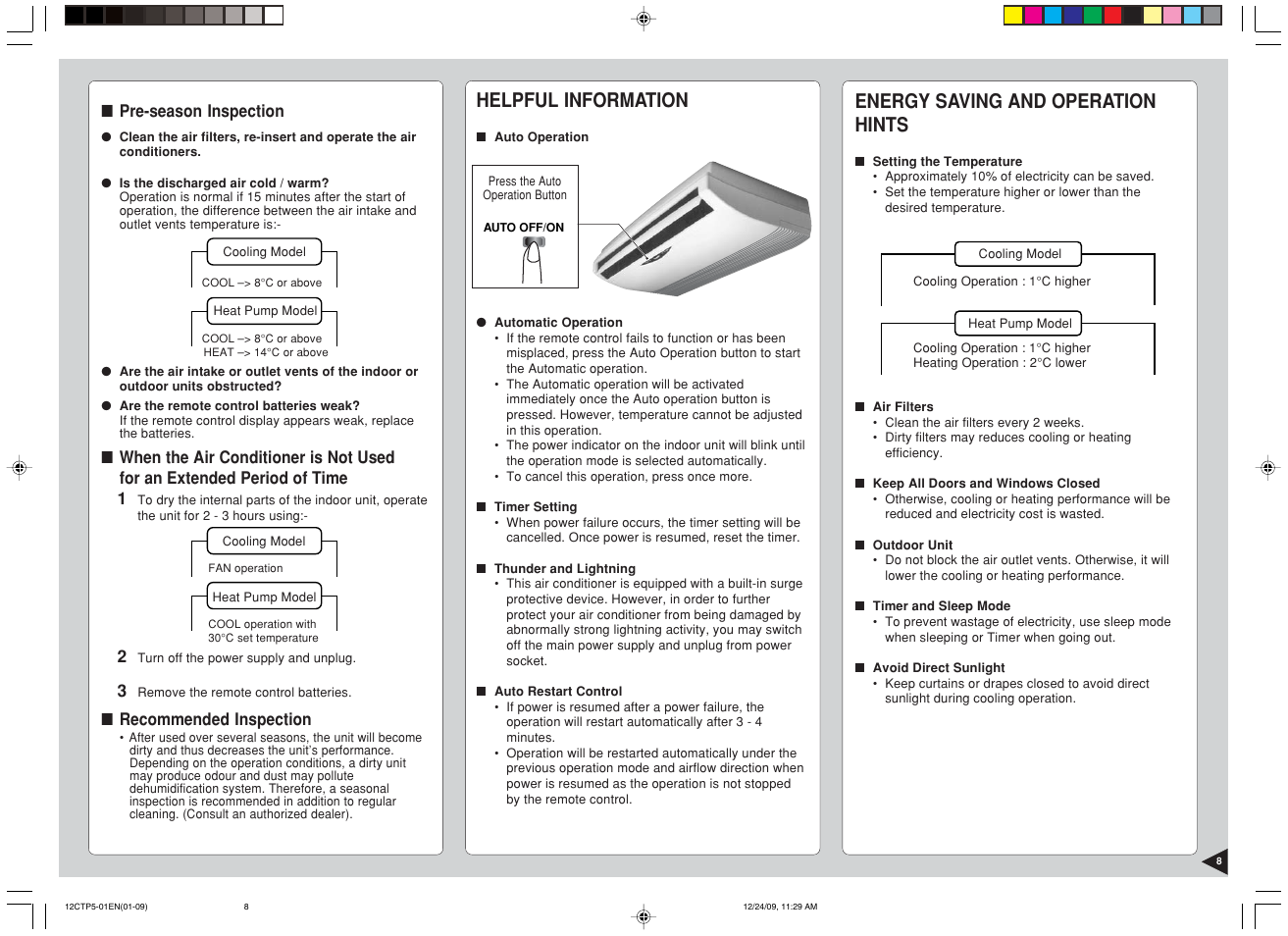 Helpful information, Energy saving and operation hints | Panasonic SA24CTP User Manual | Page 9 / 104