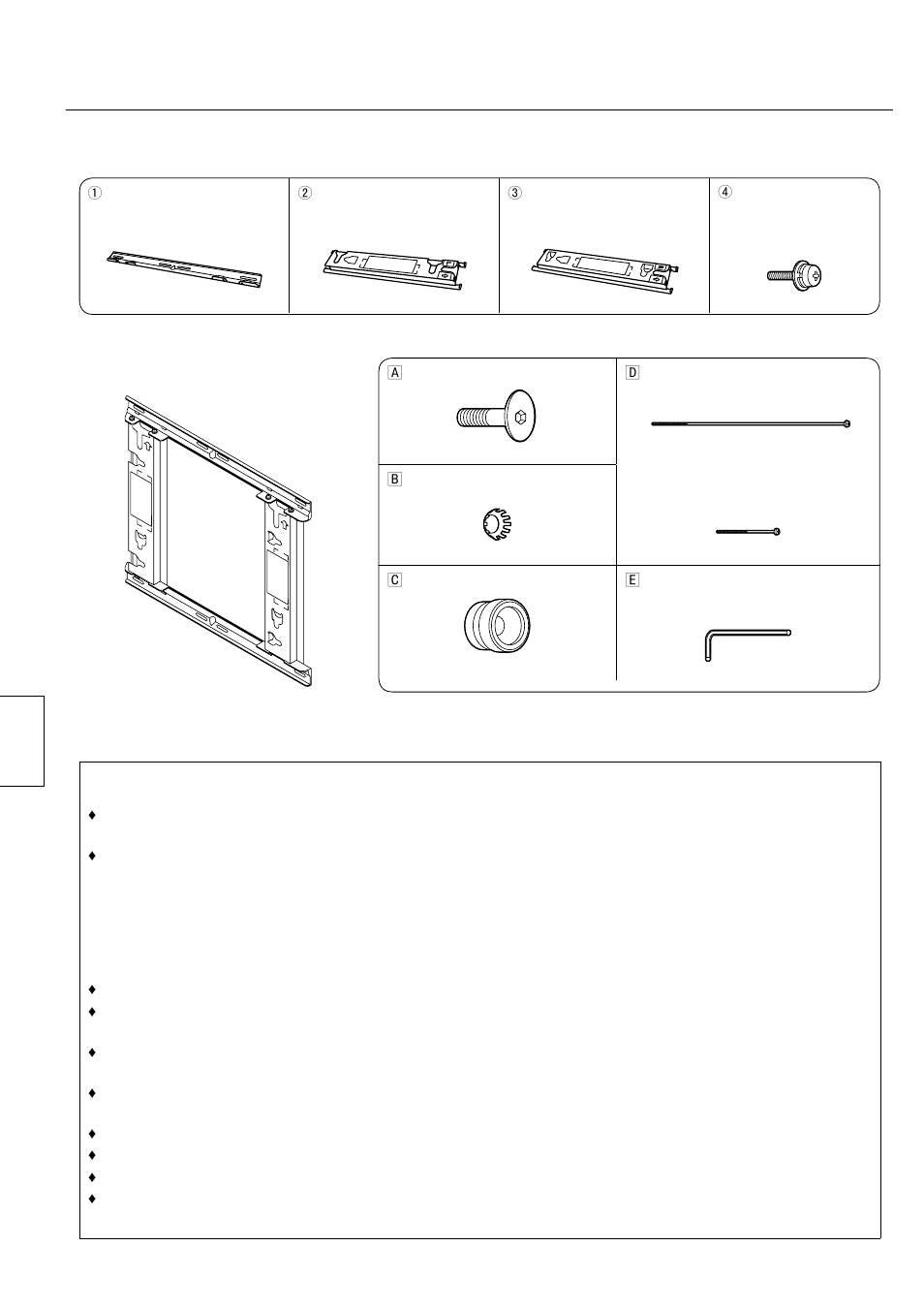 Beståndsdelar, Delar som används för att montera väggfästet, Monteringsdelar | Panasonic TYWK42PV20 User Manual | Page 48 / 84