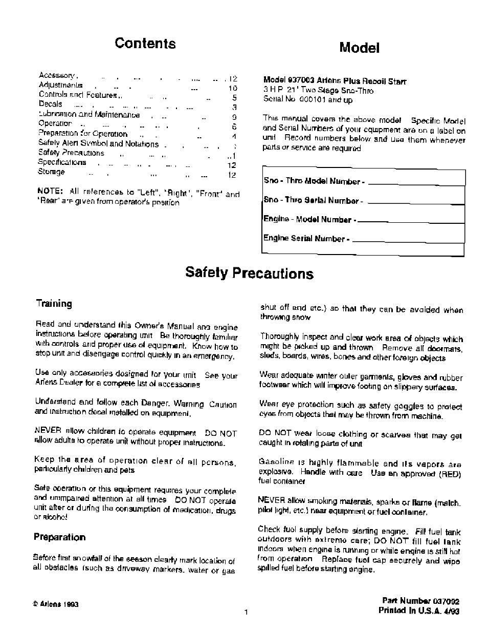 Ariens 937 User Manual | Page 3 / 16