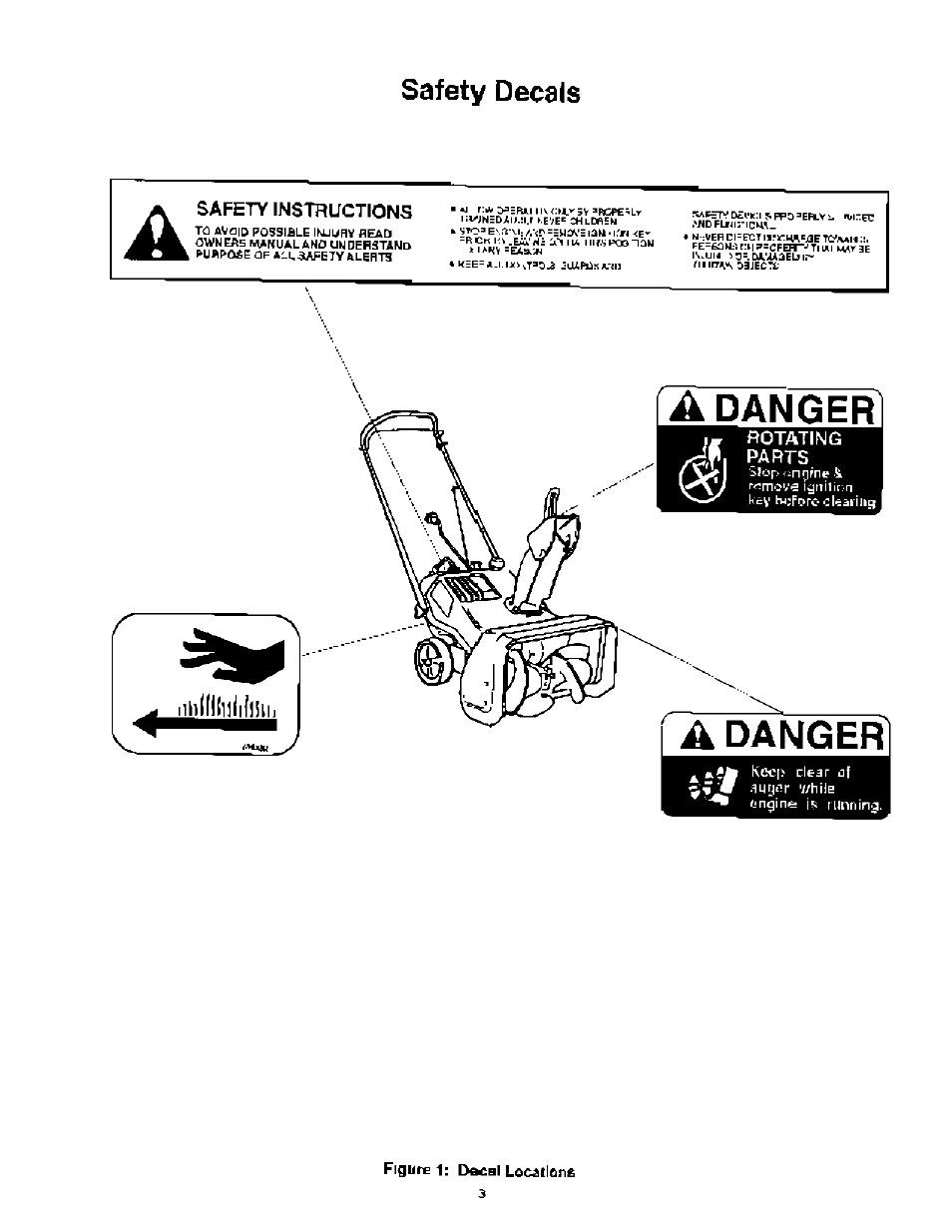 Safety decals, Safety instructions, J, rotating jfi parts | A danger, J, rotating | Ariens 937 User Manual | Page 5 / 16