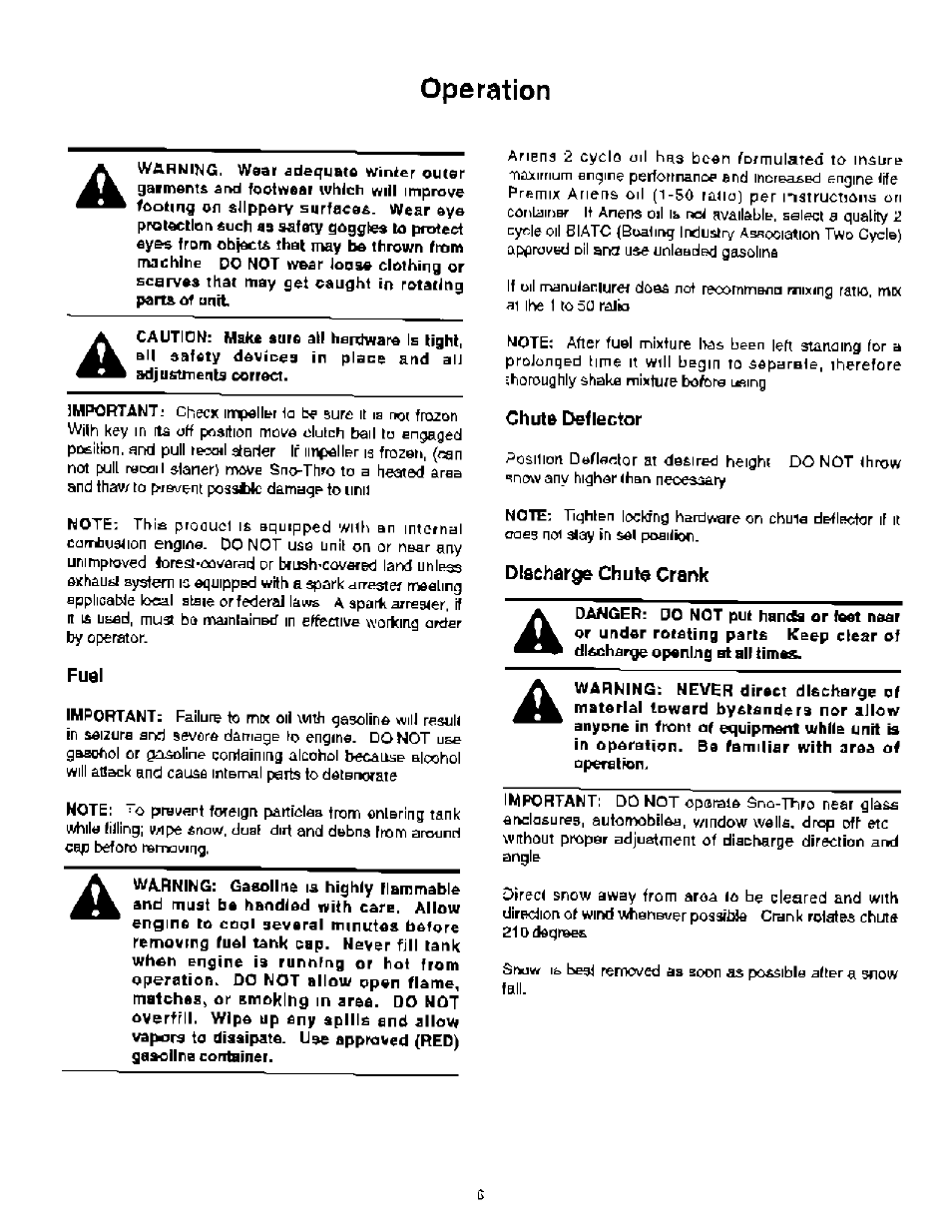 Operation, Chute deflector | Ariens 937 User Manual | Page 8 / 16