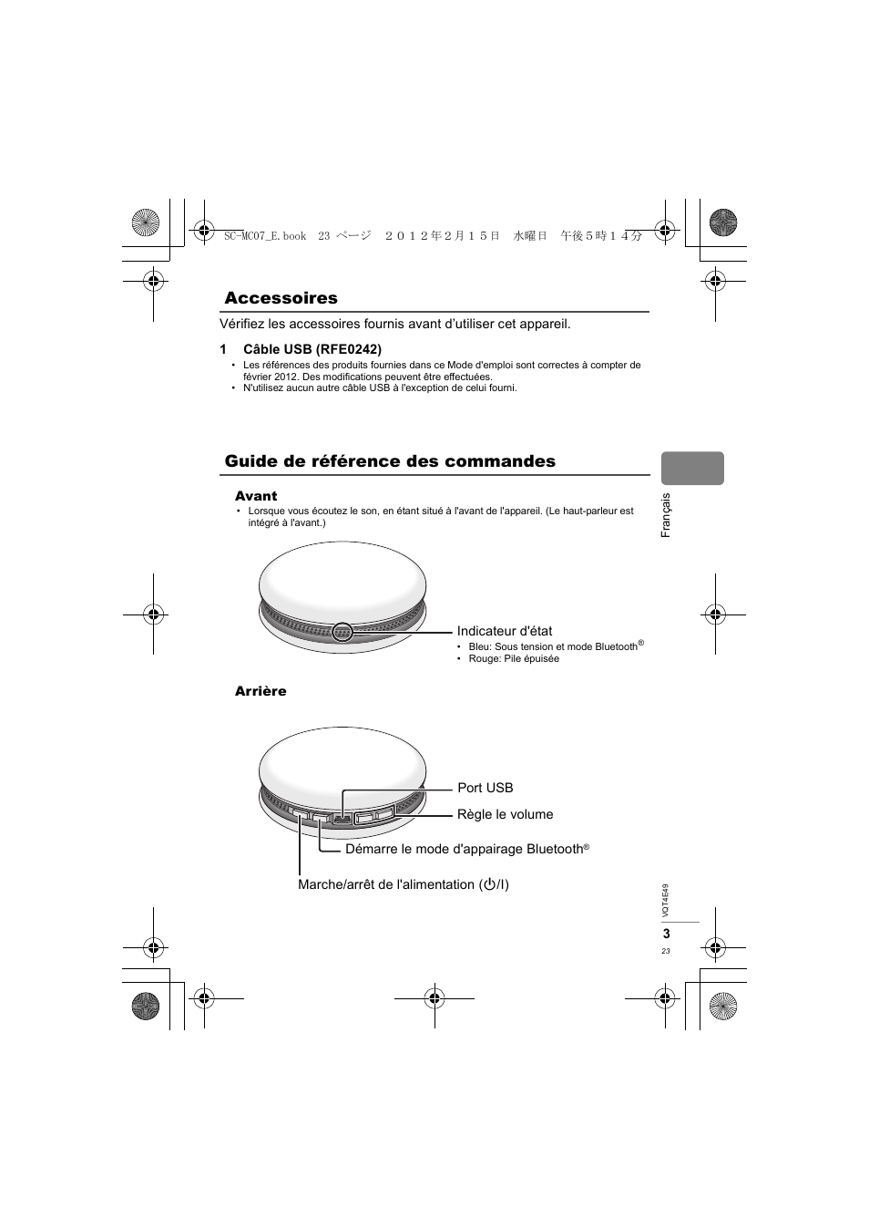 Accessoires guide de référence des commandes | Panasonic SCMC07E User Manual | Page 23 / 120