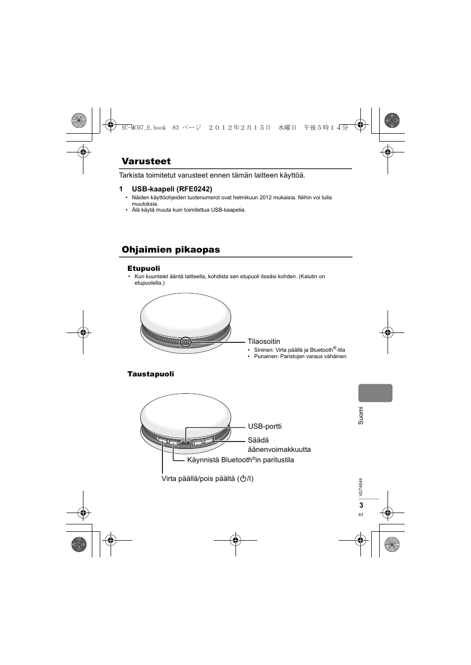 Varusteet ohjaimien pikaopas | Panasonic SCMC07E User Manual | Page 83 / 120