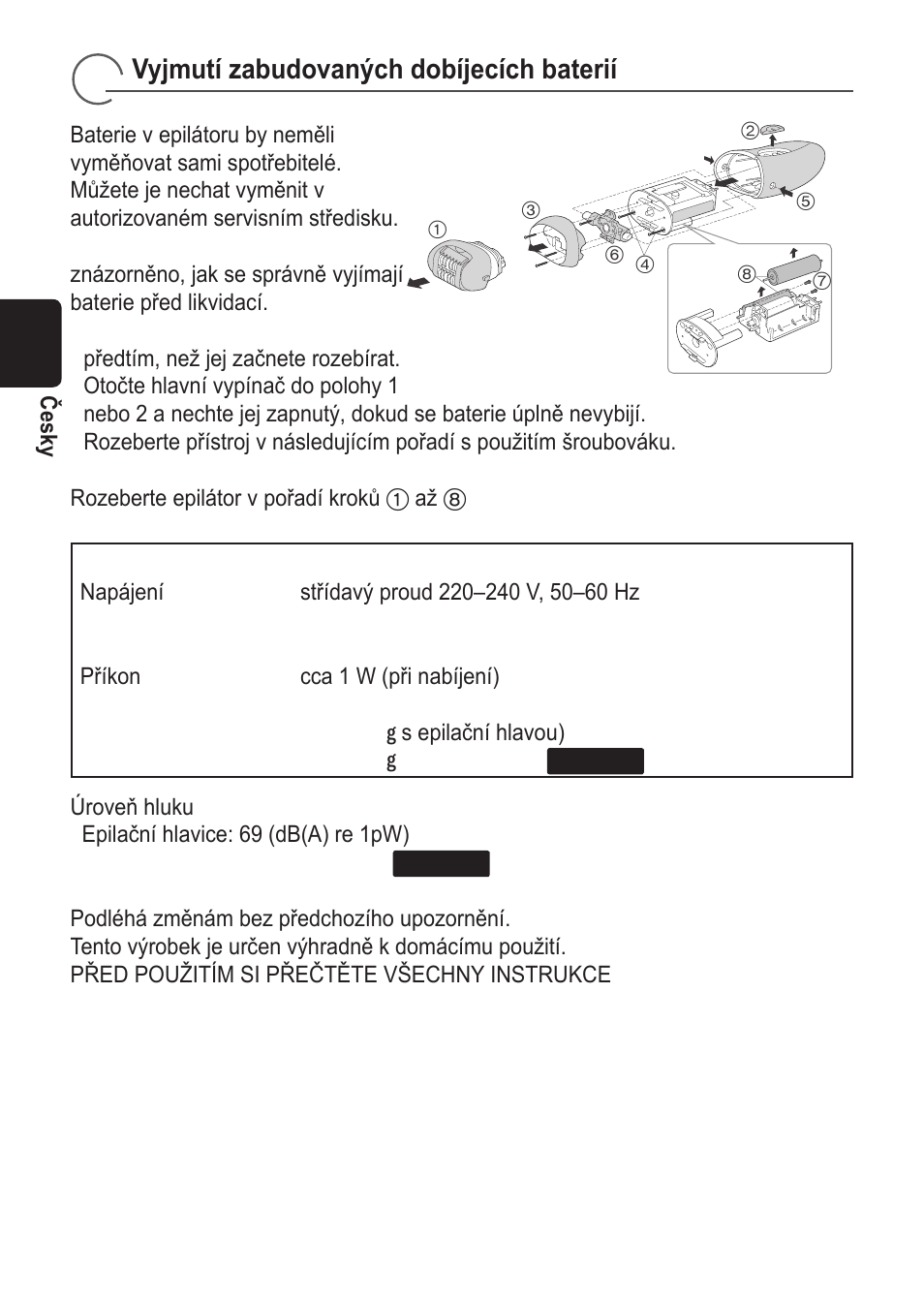 Vyjmutí zabudovaných dobíjecích baterií | Panasonic ES2055 User Manual | Page 104 / 168