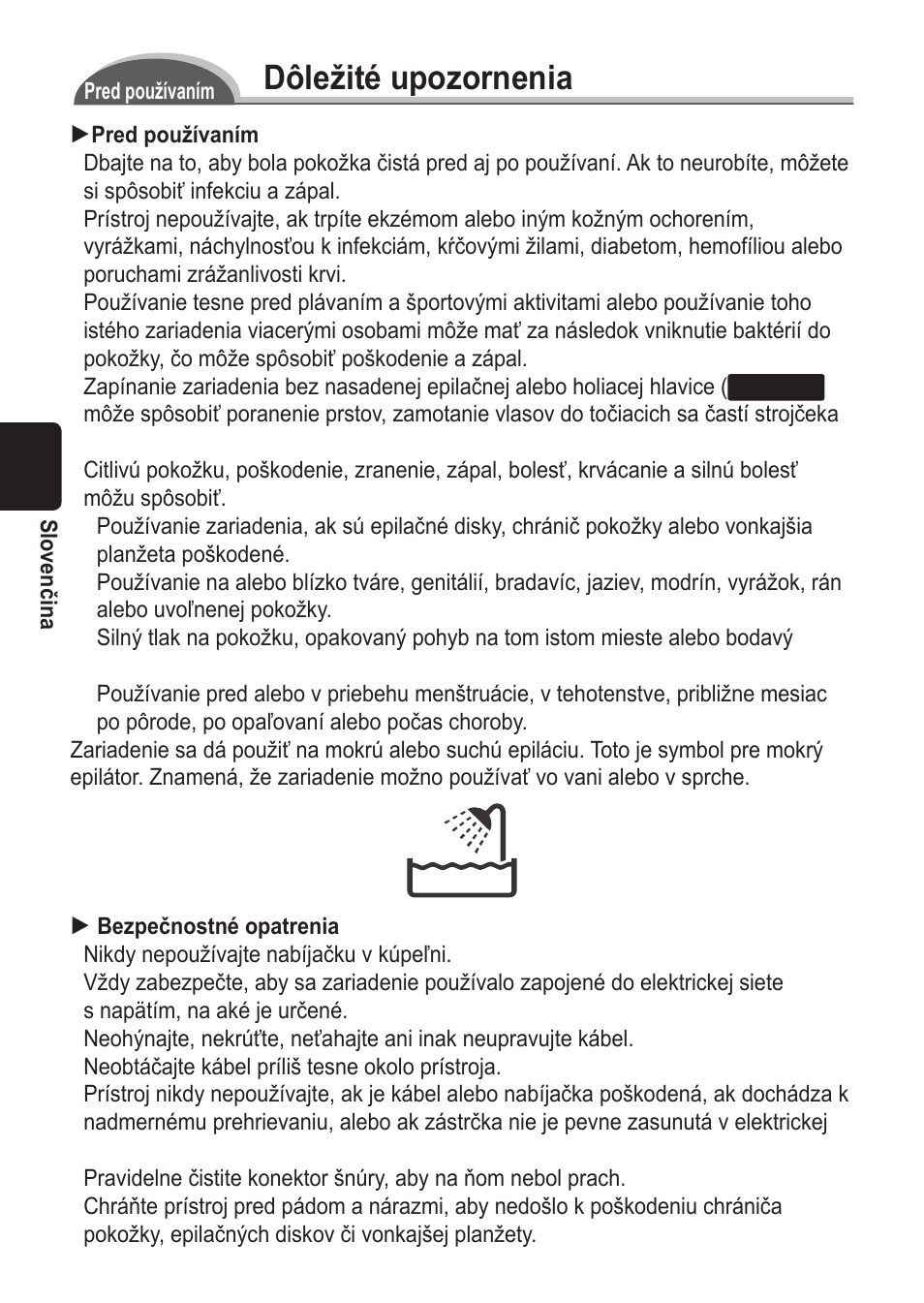 Dôležité upozornenia | Panasonic ES2055 User Manual | Page 106 / 168