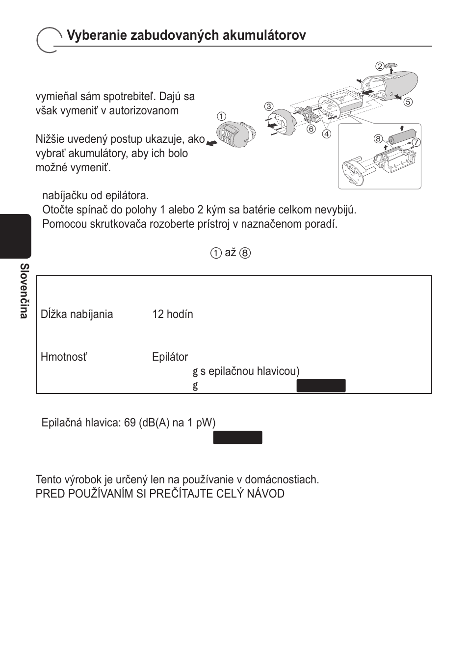 Vyberanie zabudovaných akumulátorov | Panasonic ES2055 User Manual | Page 112 / 168