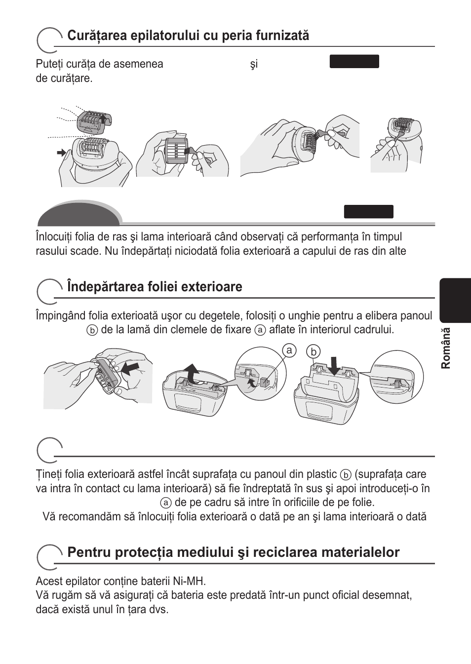 Înlocuirea foliei exterioare | Panasonic ES2055 User Manual | Page 119 / 168