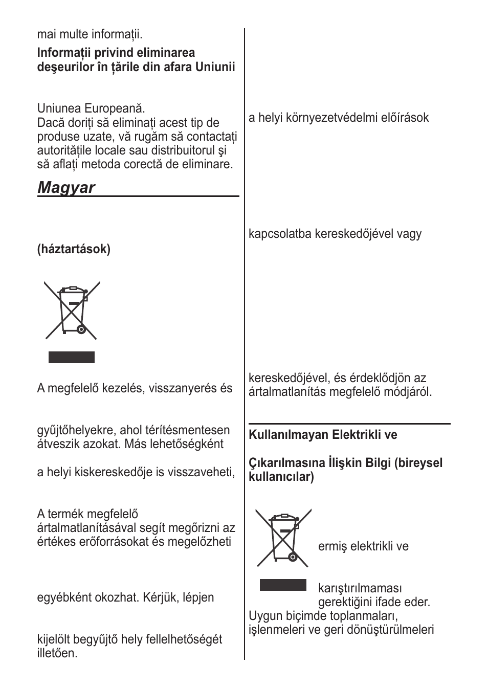 Magyar, Türkçe | Panasonic ES2055 User Manual | Page 164 / 168