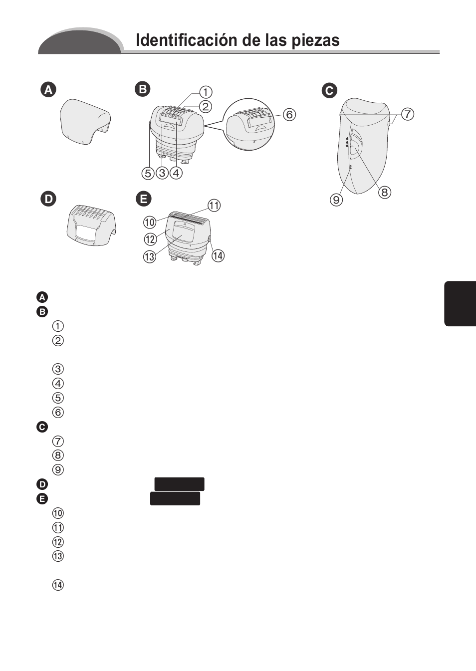 Identificación de las piezas | Panasonic ES2055 User Manual | Page 41 / 168