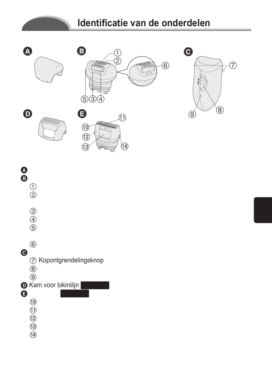 Identificatie van de onderdelen | Panasonic ES2055 User Manual | Page 49 / 168