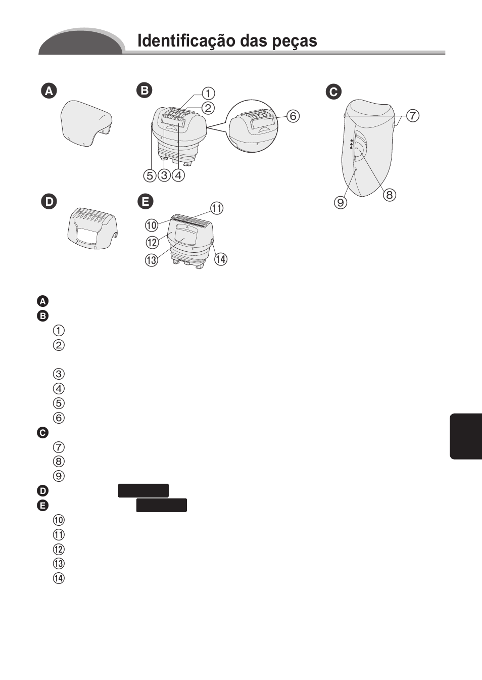 Identificação das peças | Panasonic ES2055 User Manual | Page 57 / 168