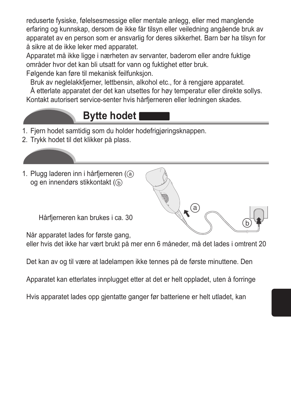 Bytte hodet, Lade apparatet | Panasonic ES2055 User Manual | Page 59 / 168