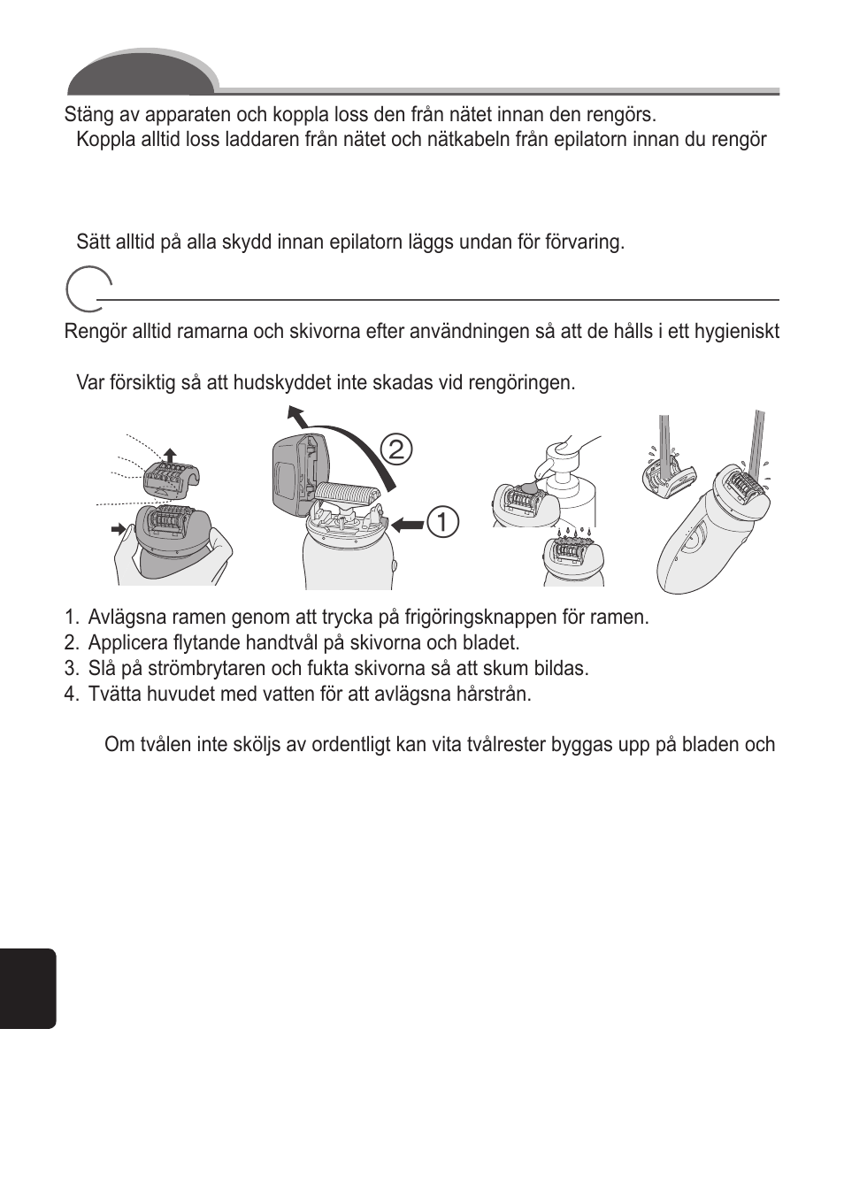 Rengöring av epilatorn | Panasonic ES2055 User Manual | Page 70 / 168