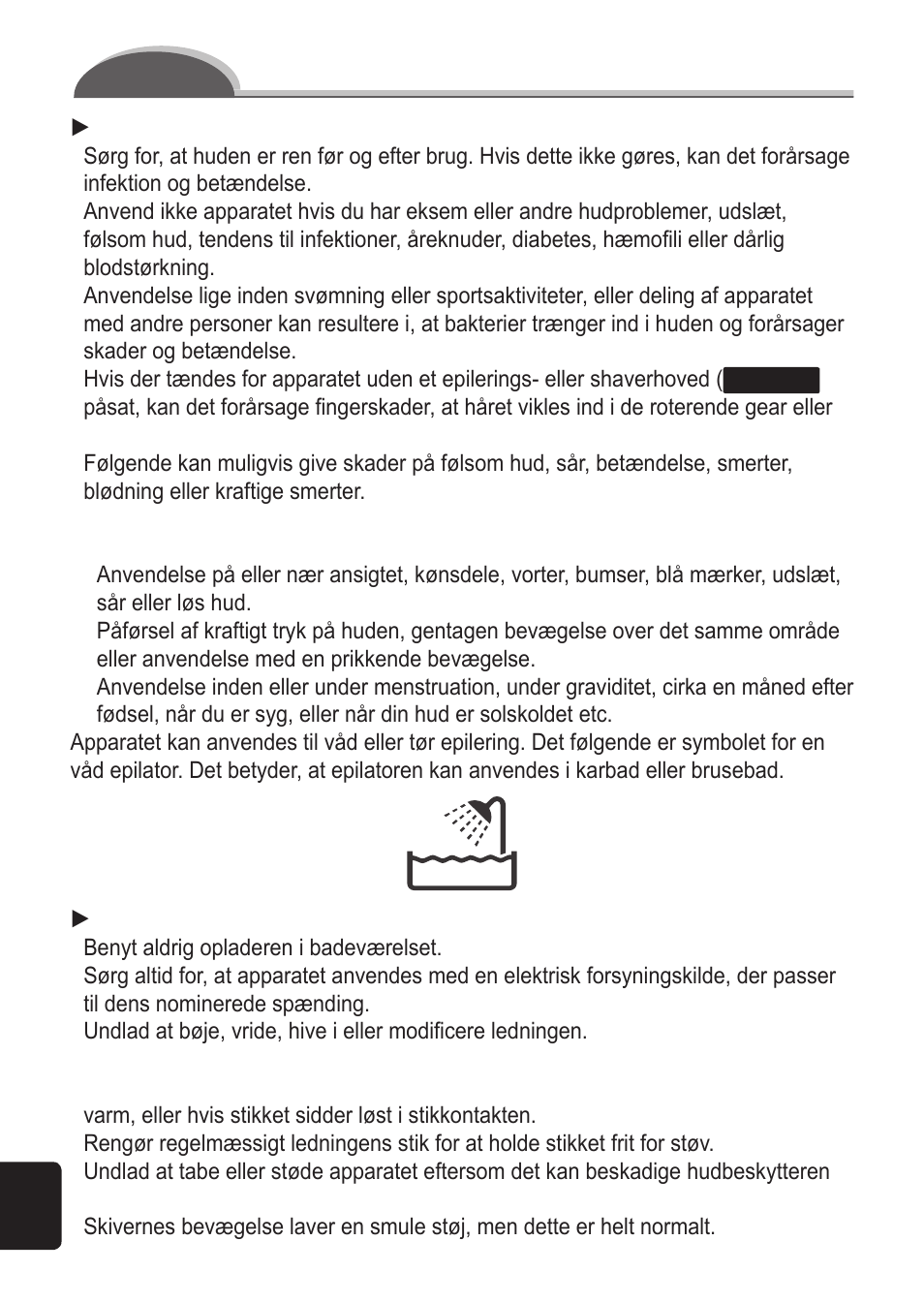 Vigtigt | Panasonic ES2055 User Manual | Page 74 / 168