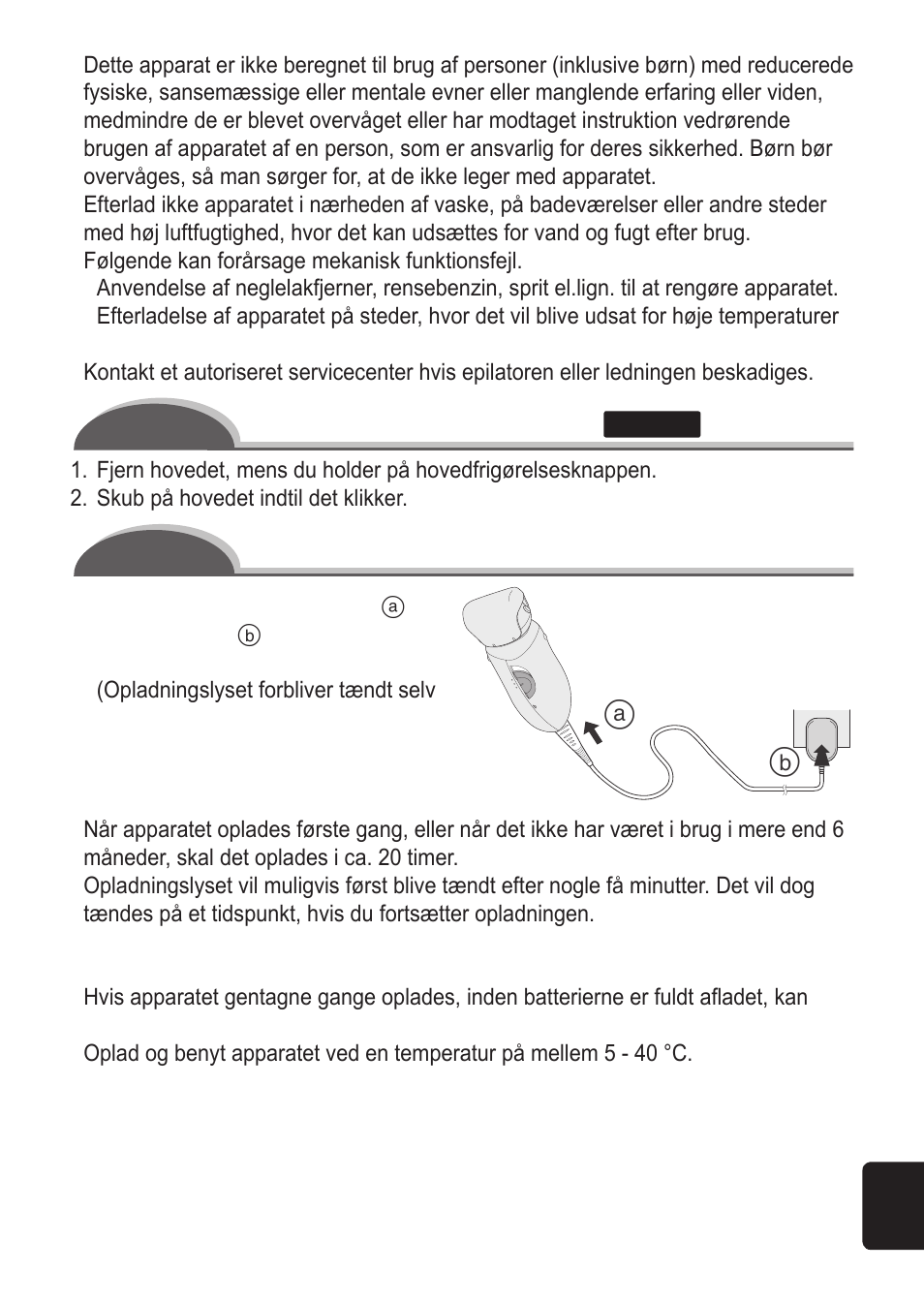 Udskiftning af hovedet, Opladning af apparatet | Panasonic ES2055 User Manual | Page 75 / 168