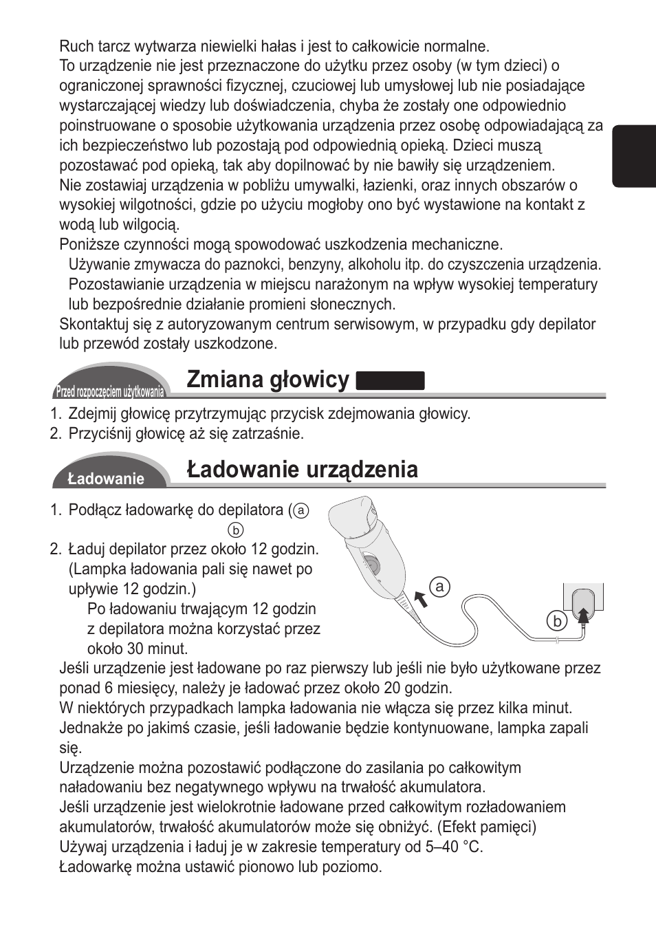 Zmiana głowicy, Ładowanie urządzenia | Panasonic ES2055 User Manual | Page 91 / 168