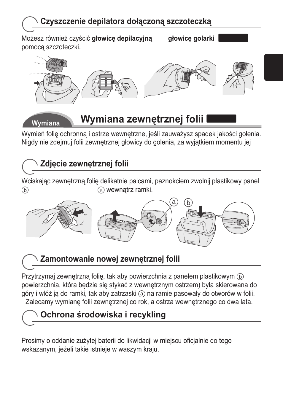 Wymiana zewnętrznej folii | Panasonic ES2055 User Manual | Page 95 / 168