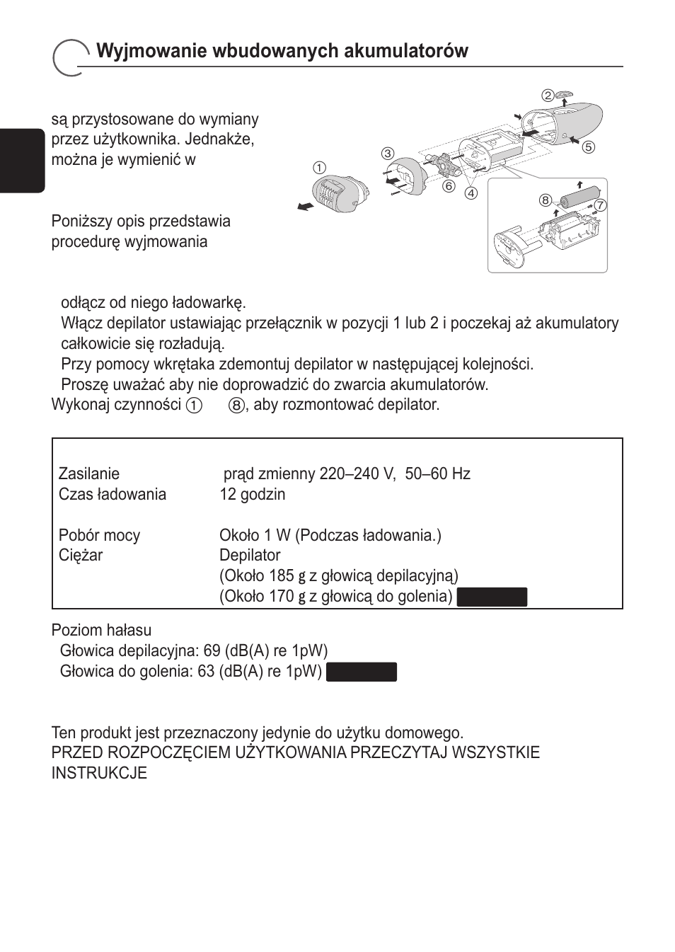 Wyjmowanie wbudowanych akumulatorów | Panasonic ES2055 User Manual | Page 96 / 168