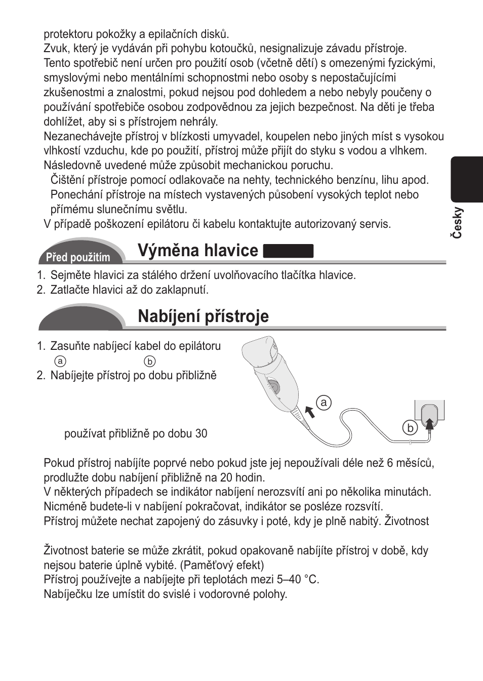 Výměna hlavice, Nabíjení přístroje | Panasonic ES2055 User Manual | Page 99 / 168