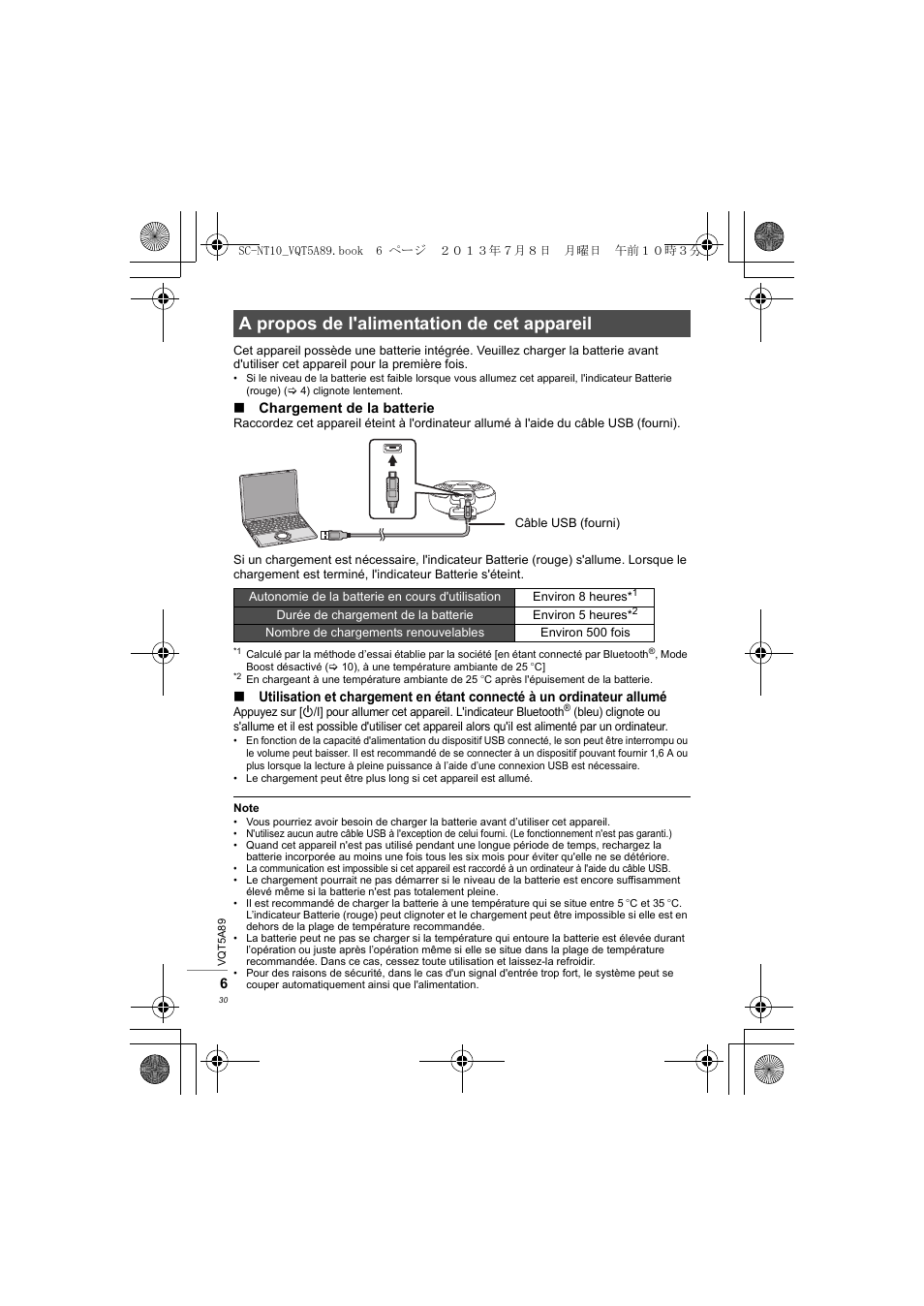 A propos de l'alimentation de cet appareil | Panasonic SCNT10E User Manual | Page 30 / 84