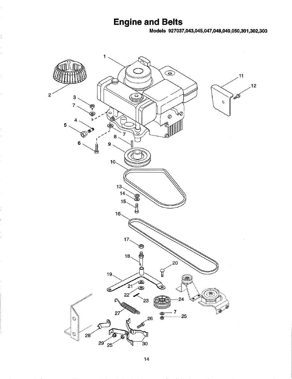 Engine and belts | Ariens 927 User Manual | Page 16 / 30