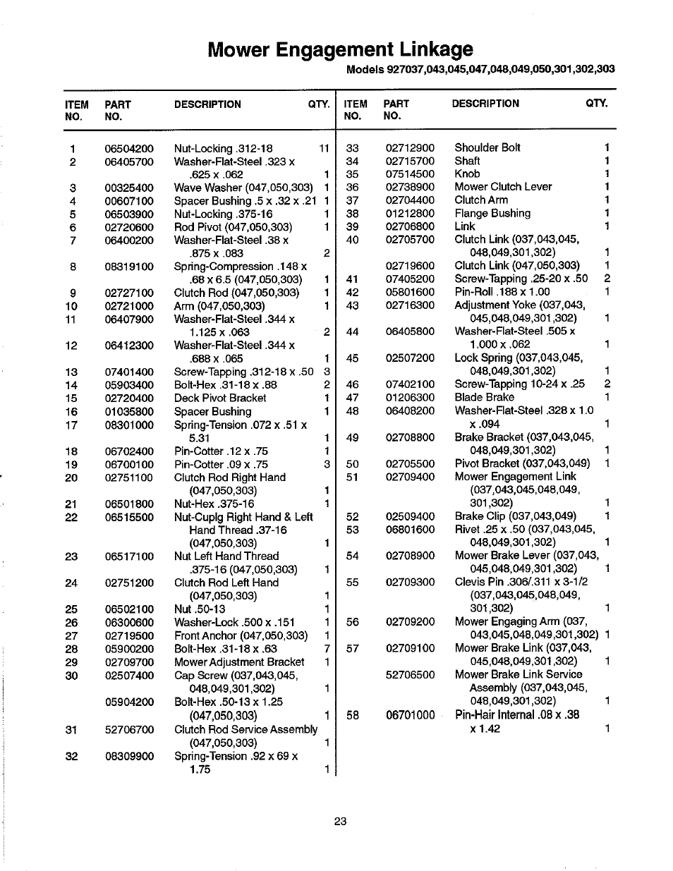 Mower engagement linkage | Ariens 927 User Manual | Page 25 / 30