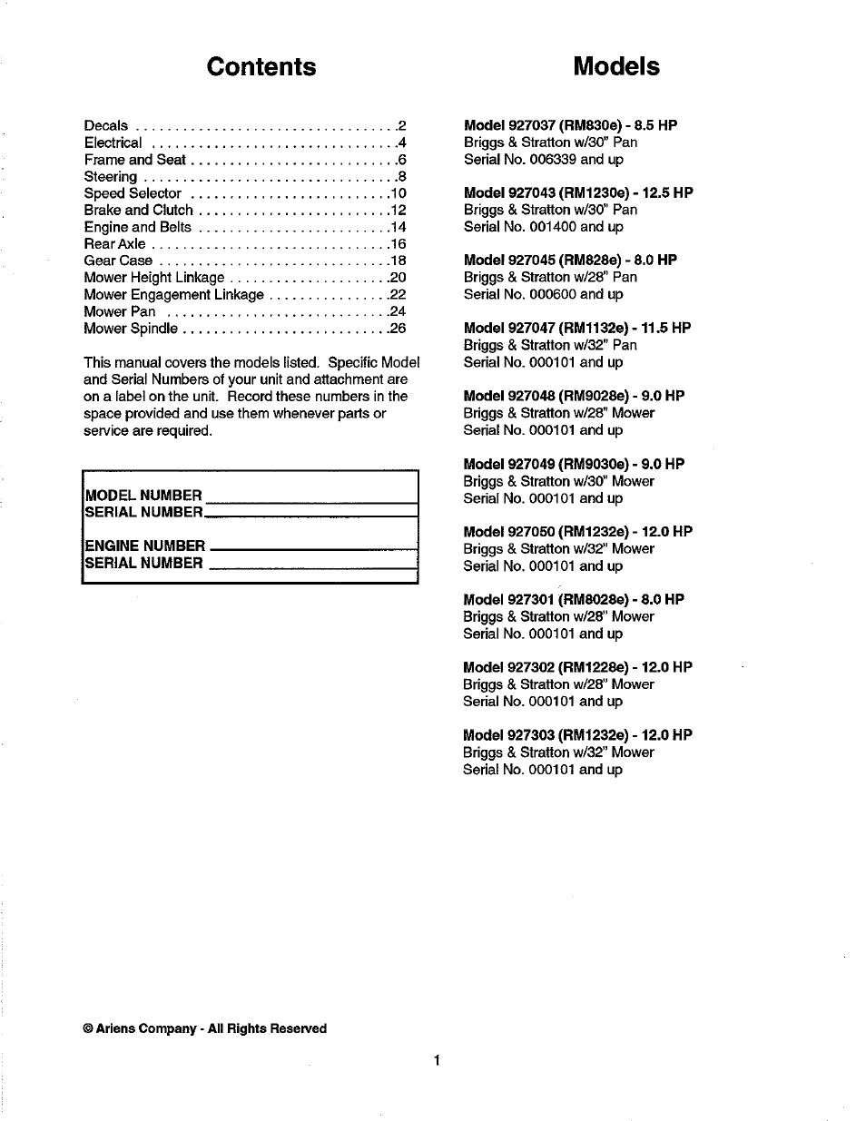 Ariens 927 User Manual | Page 3 / 30