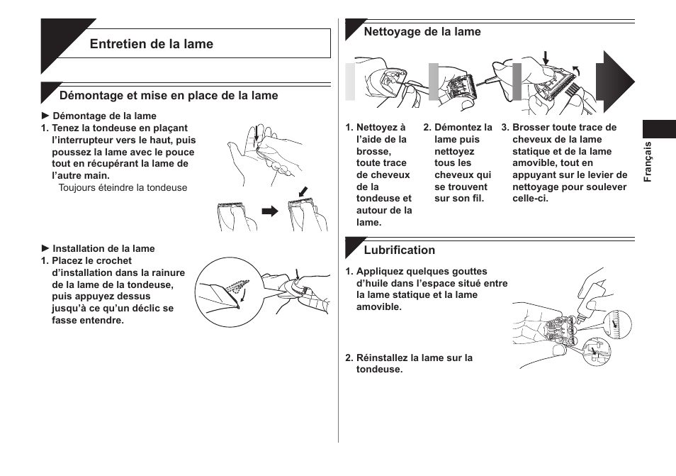 Entr etien, Entretien de la lame | Panasonic ER1421 User Manual | Page 15 / 100
