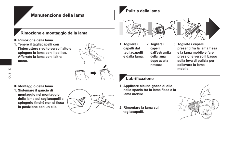 Manutenzione, Manutenzione della lama | Panasonic ER1421 User Manual | Page 20 / 100