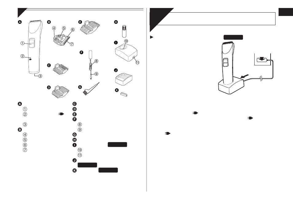 Char ge, Charging the hair clipper | Panasonic ER1421 User Manual | Page 3 / 100