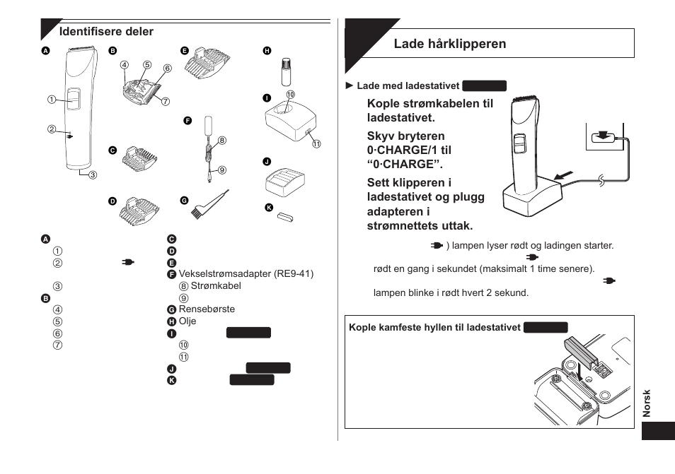 Lade, Lade hårklipperen | Panasonic ER1421 User Manual | Page 43 / 100