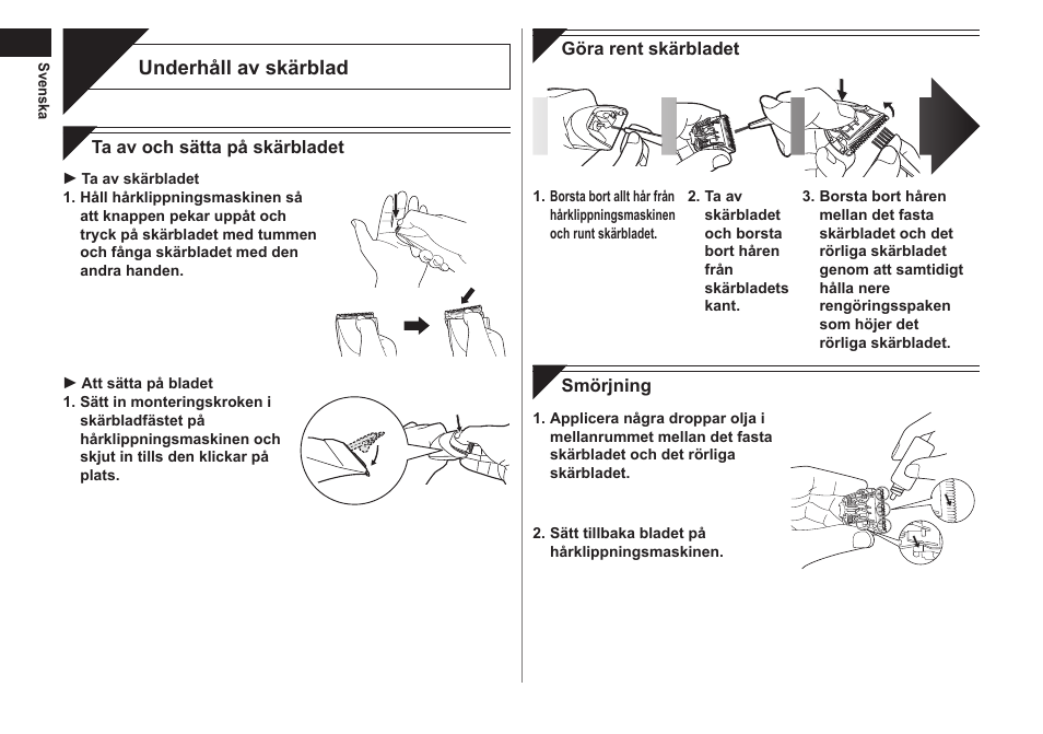 Skötsel, Underhåll av skärblad | Panasonic ER1421 User Manual | Page 50 / 100