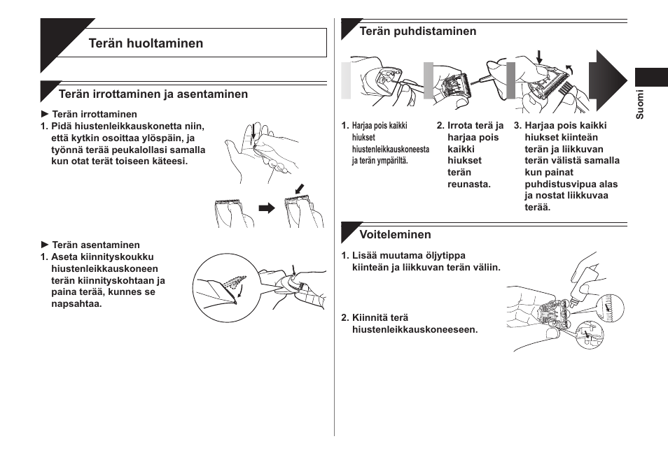 Huolto, Terän huoltaminen | Panasonic ER1421 User Manual | Page 55 / 100