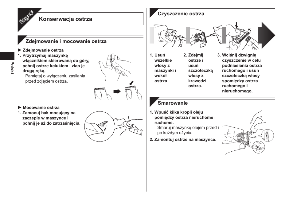 Pielęgnacja, Konserwacja ostrza | Panasonic ER1421 User Manual | Page 60 / 100