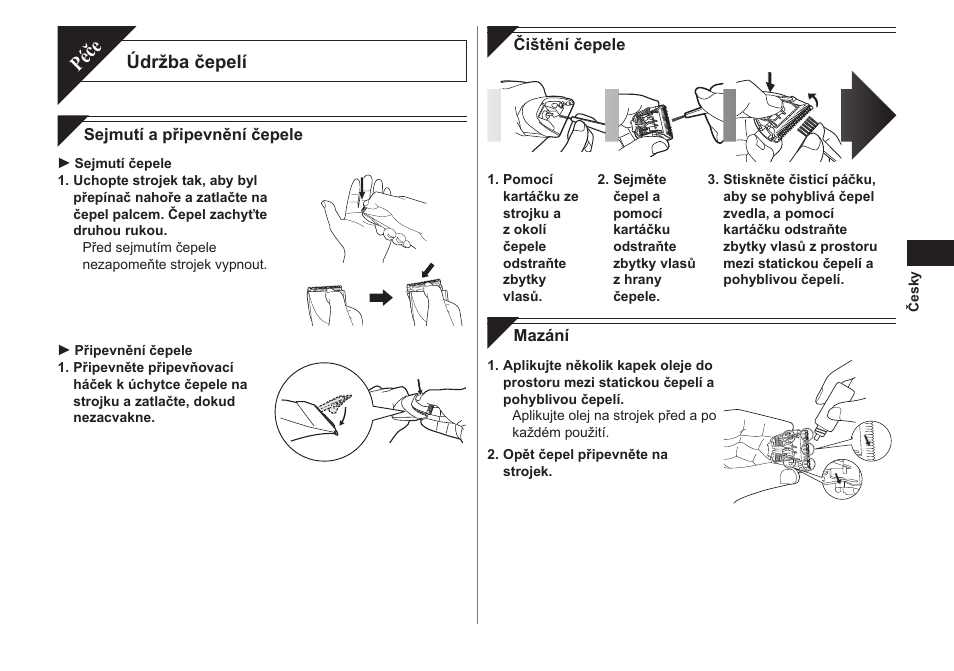 Péče, Údržba čepelí | Panasonic ER1421 User Manual | Page 65 / 100