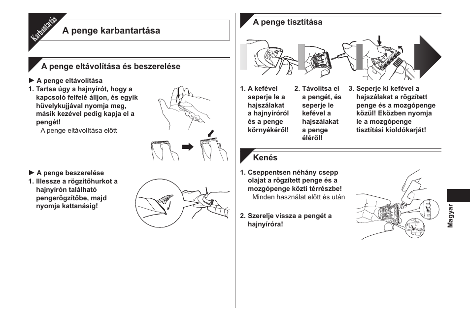 Karbantartás, A penge karbantartása | Panasonic ER1421 User Manual | Page 75 / 100