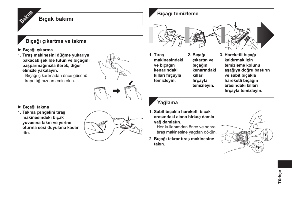 Bakım, Bıçak bakımı | Panasonic ER1421 User Manual | Page 85 / 100