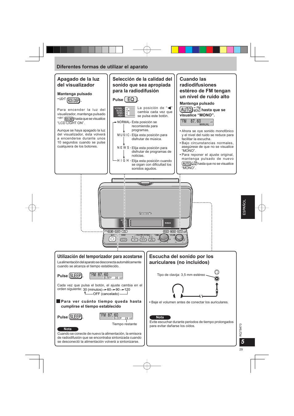 Utilización del temporizador para acostarse | Panasonic RFU700 User Manual | Page 29 / 80