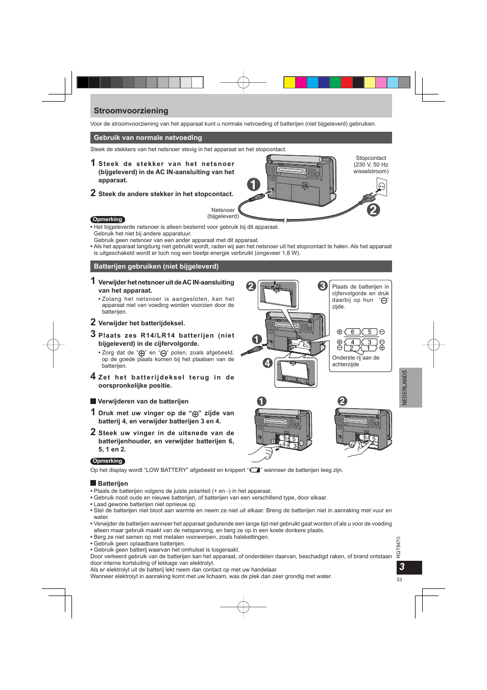 Stroomvoorziening | Panasonic RFU700 User Manual | Page 33 / 80