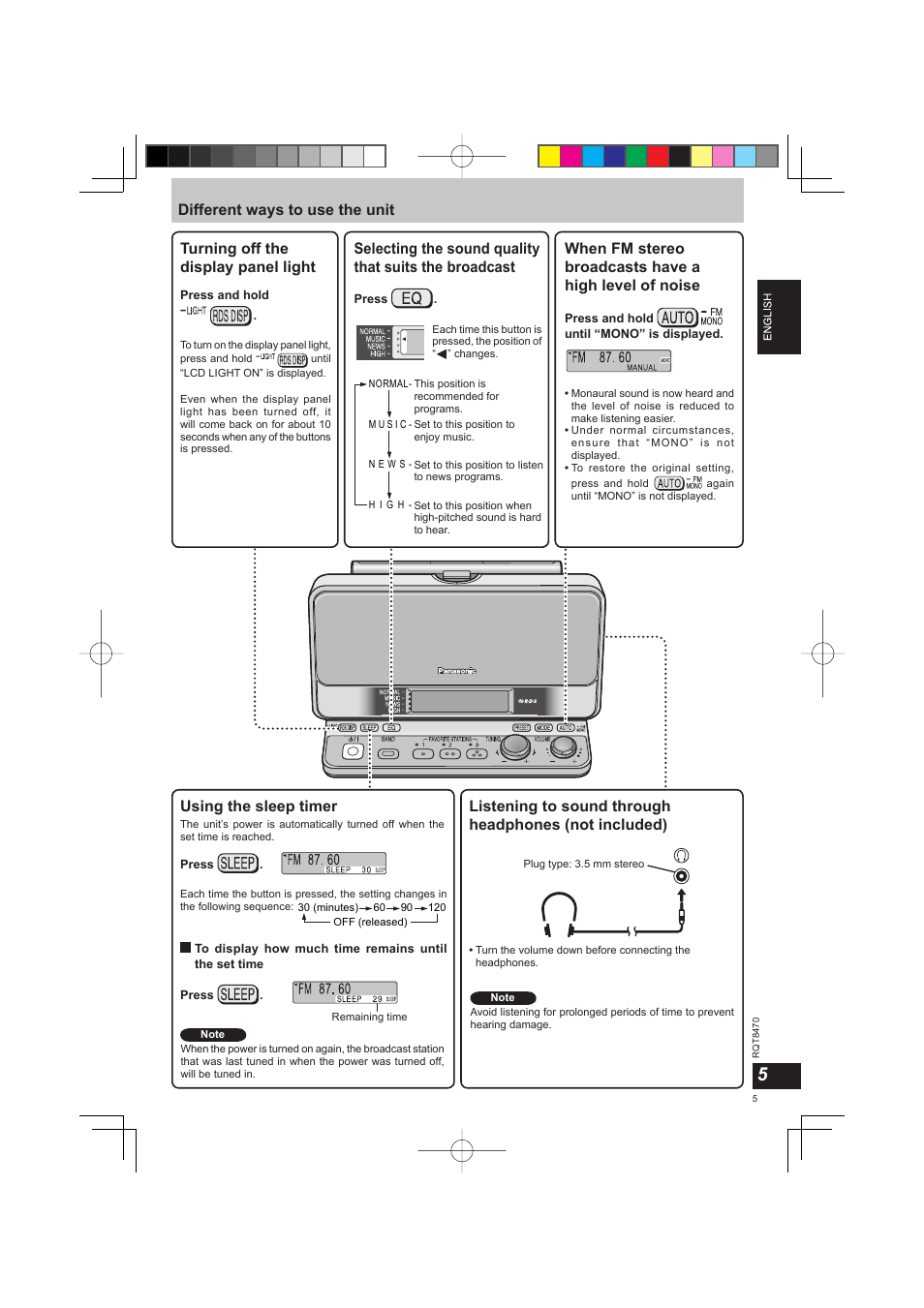 Using the sleep timer | Panasonic RFU700 User Manual | Page 5 / 80