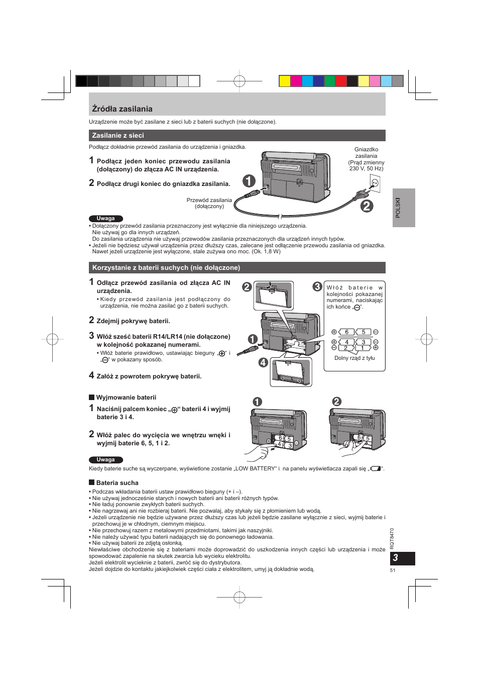 Źródła zasilania | Panasonic RFU700 User Manual | Page 51 / 80