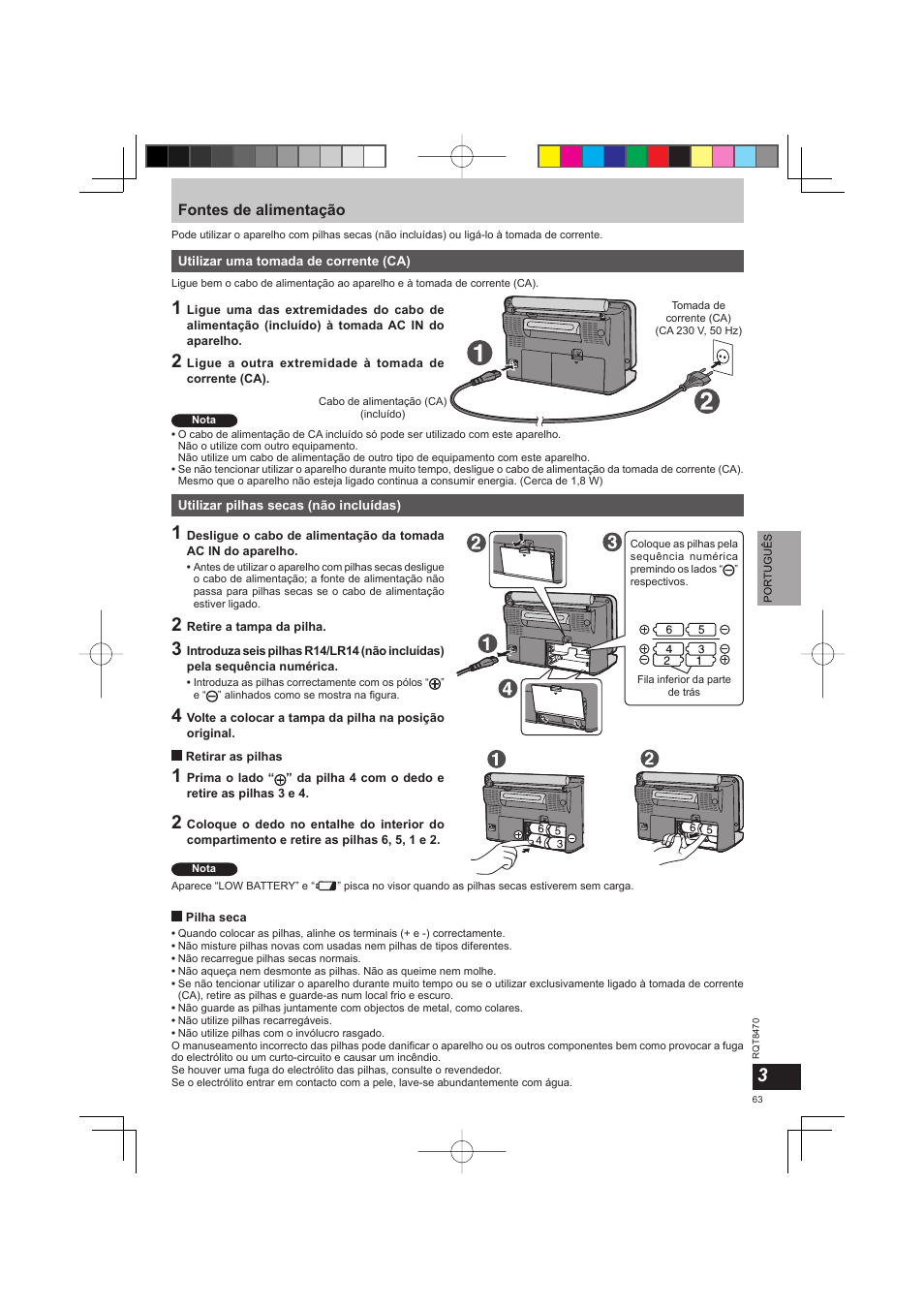Fontes de alimentação | Panasonic RFU700 User Manual | Page 63 / 80